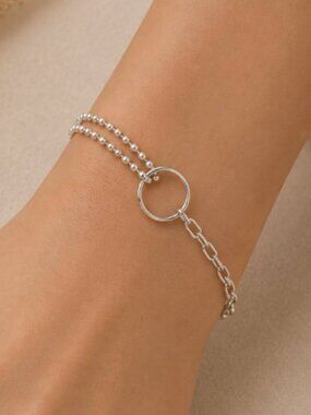 925 Sterling Silver Dainty Beaded Chain Link Circle Bracelet